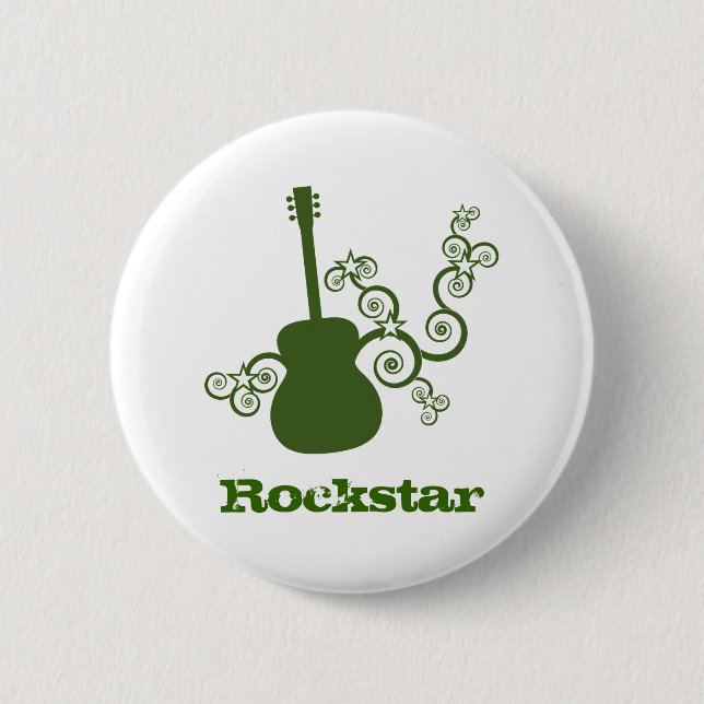 Badge Rond 5 Cm Bouton Rockstar Guitar, Vert (Devant)