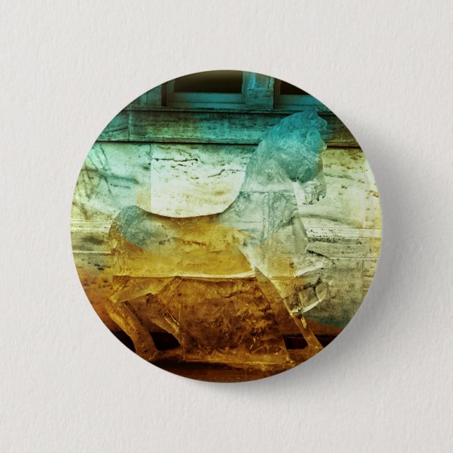 Badge Rond 5 Cm Bouton rond 3 chevaux orange/turquoise 2008 (Devant)