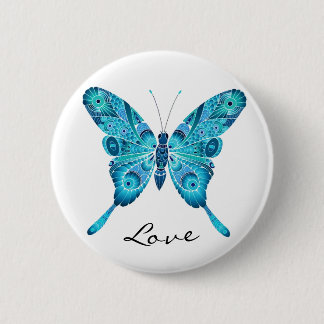 Badge Rond 5 Cm Bouton rond blanc de papillon bleu mignon d'amour