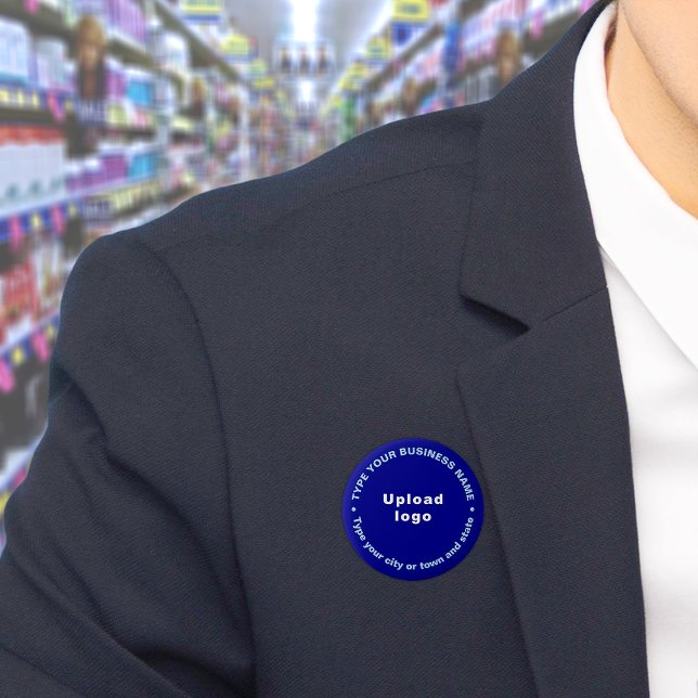 Badge Rond 5 Cm Bouton rond bleu marque affaires (Build brand name awareness. Circular business brand texts on blue button.)