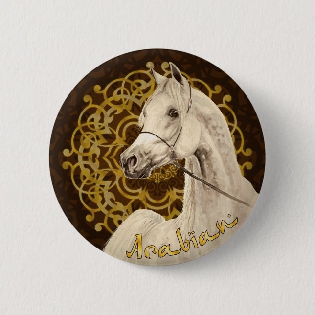 Badge Rond 5 Cm Bouton rond de cheval Arabe gris (Devant)