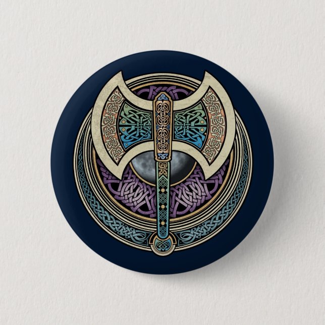 Badge Rond 5 Cm Bouton rond de Knotwork Labrys (Devant)
