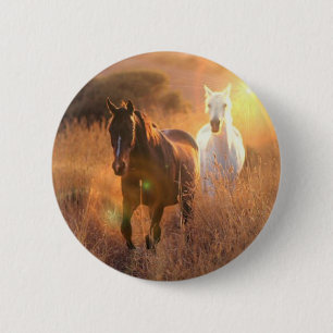 Badge Rond 5 Cm Bouton rond galopant de chevaux sauvages