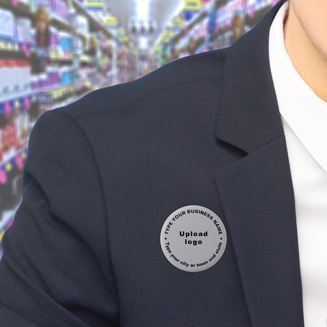 Badge Rond 5 Cm Bouton rond gris de marque commerciale (Build brand name awareness. Circular business brand texts on gray button.)