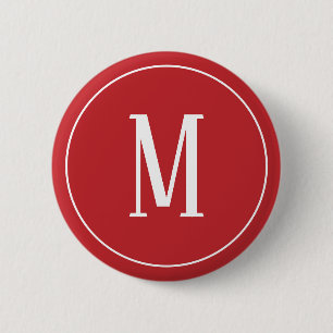 Badge Rond 5 Cm Bouton rond Monogramme blanc sur fond rouge foncé