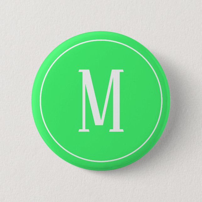 Badge Rond 5 Cm Bouton rond monogramme blanc sur fond vert clair (Devant)
