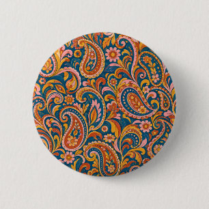 Badge Rond 5 Cm Bouton rond paisley en terre cuite et bleu marine