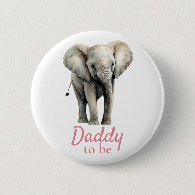 Badge Rond 5 Cm Bouton rose Baby shower Elephant Daddy (Devant)