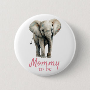 Badge Rond 5 Cm Bouton rose Baby shower maman éléphant