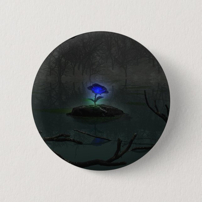 Badge Rond 5 Cm Bouton Rose bleu (Devant)
