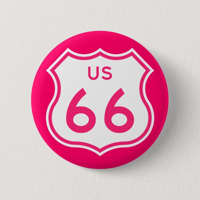 Badge Rond 5 Cm Bouton rose chaud Route 66 (Devant)