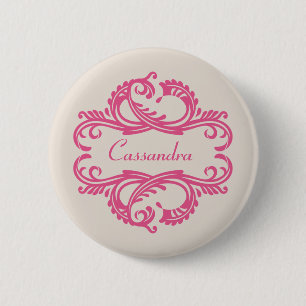 Badge Rond 5 Cm Bouton rose Chic Damask