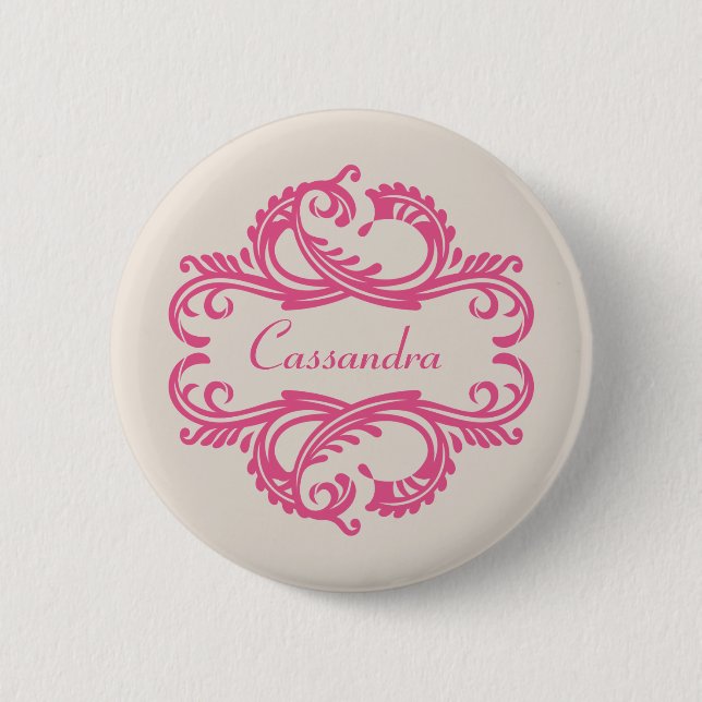 Badge Rond 5 Cm Bouton rose Chic Damask (Devant)