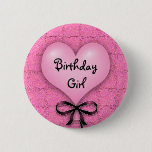 Badge Rond 5 Cm Bouton rose coeur Anniversaire Fille Pinback Bouto
