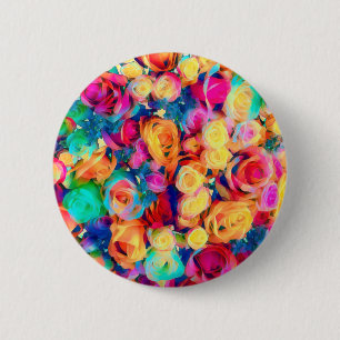 Badge Rond 5 Cm Bouton Rose coloré Fleurs de Bouquet