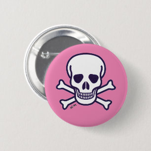 Badge Rond 5 Cm Bouton rose crâne n os