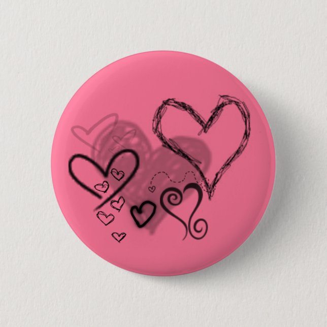 Badge Rond 5 Cm Bouton rose de coeurs (Devant)