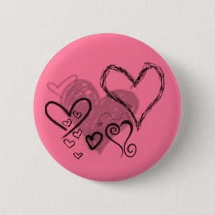 Badge Rond 5 Cm Bouton rose de coeurs
