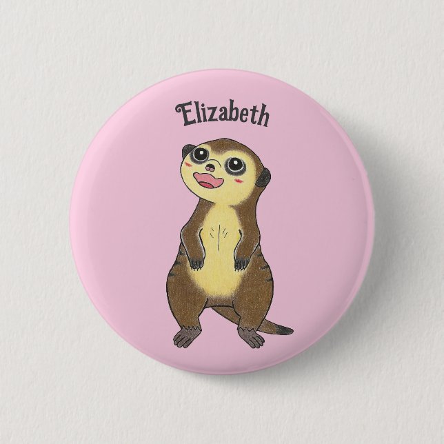 Badge Rond 5 Cm Bouton rose de dessin animé Meerkat (Devant)