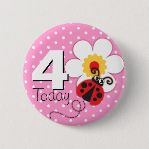 Badge Rond 5 Cm Bouton rose de l'anniversaire 4 de filles de