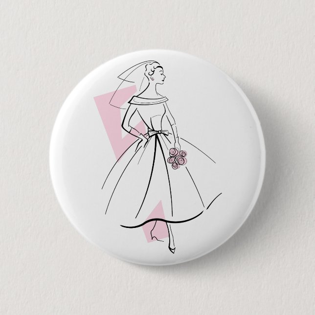 Badge Rond 5 Cm Bouton Rose de mariée de mode (Devant)