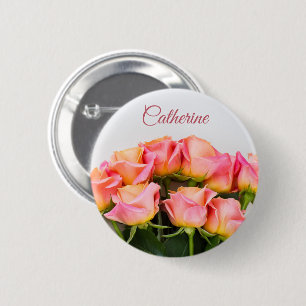Badge Rond 5 Cm Bouton Rose de nom personnalisé