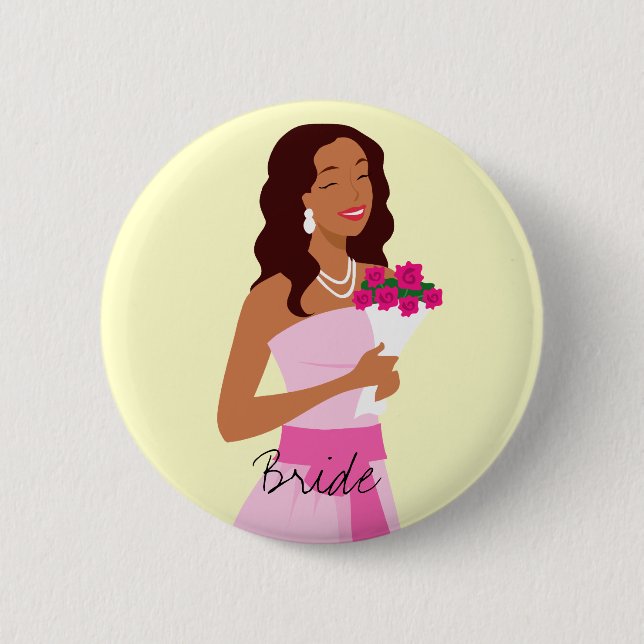 Badge Rond 5 Cm Bouton rose de robe de mariage de jeune mariée (Devant)