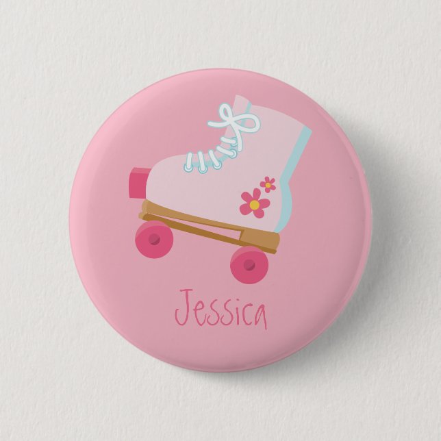 Badge Rond 5 Cm Bouton rose de Rollerskates (Devant)