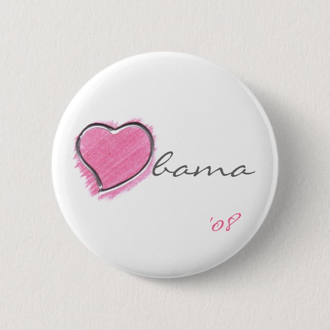 Badge Rond 5 Cm Bouton rose d'Obama de coeur (Devant)
