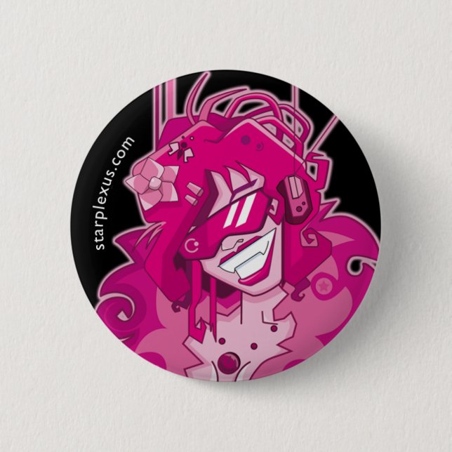 Badge Rond 5 Cm bouton rose électrique (Devant)
