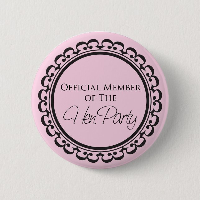 Badge Rond 5 Cm Bouton rose et noir Hen Party (Devant)