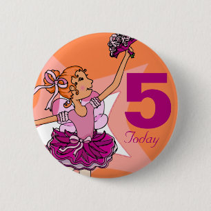 Badge Rond 5 Cm Bouton rose et orange de ballerine de fille