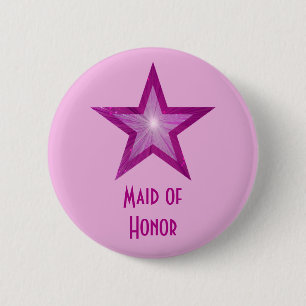 Badge Rond 5 Cm Bouton rose étoile 'Maid of Honor'