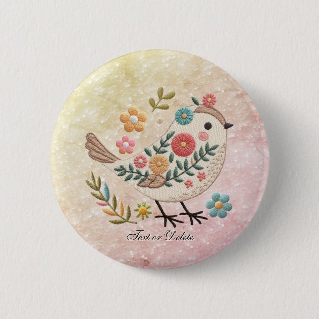 Badge Rond 5 Cm Bouton rose Feuille Little Bird Flowers (Devant)