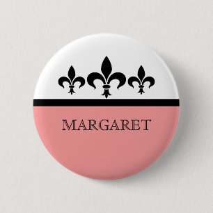 Badge Rond 5 Cm Bouton rose Fleur De Lis