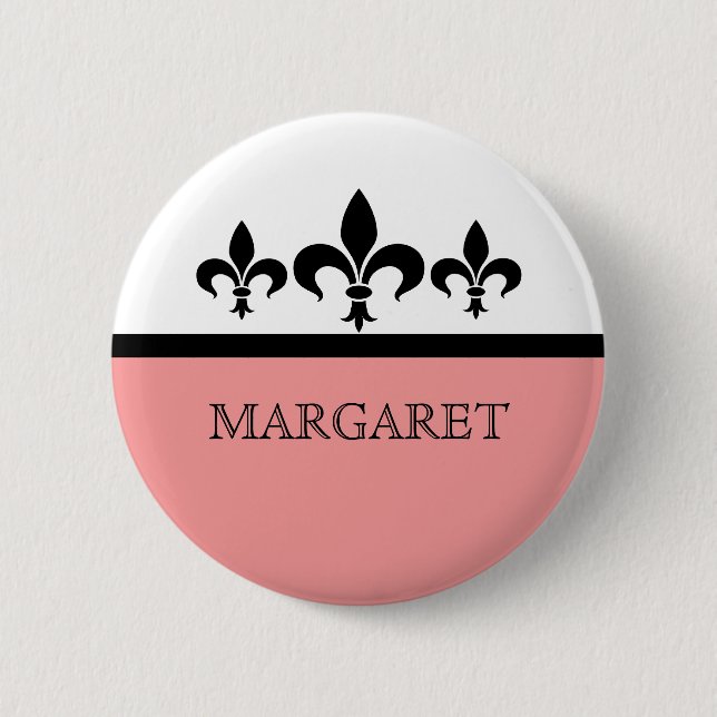 Badge Rond 5 Cm Bouton rose Fleur De Lis (Devant)