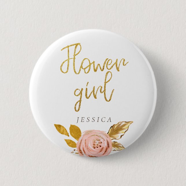 Badge Rond 5 Cm Bouton rose Gold Floral Parties scintillant Flower (Devant)