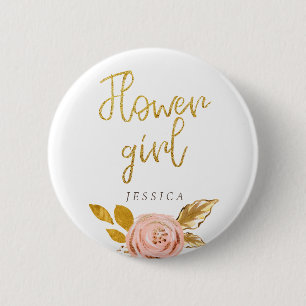 Badge Rond 5 Cm Bouton rose Gold Floral Parties scintillant Flower