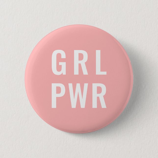 Badge Rond 5 Cm Bouton rose GRL PWR, Bouton féministe (Devant)