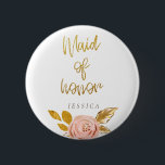 Badge Rond 5 Cm Bouton rose or Parties scintillant florale servant<br><div class="desc">Ce bouton rose de parties scintillant florale doré bouton de pincement Maid of Honor est idéal pour la fête de bachelorette ou la douche nuptiale. Produits correspondants disponibles dans mon magasin Wowweds.</div>