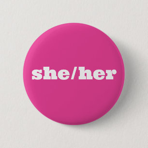 Badge Rond 5 Cm Bouton rose Pronoun Elle/Elle