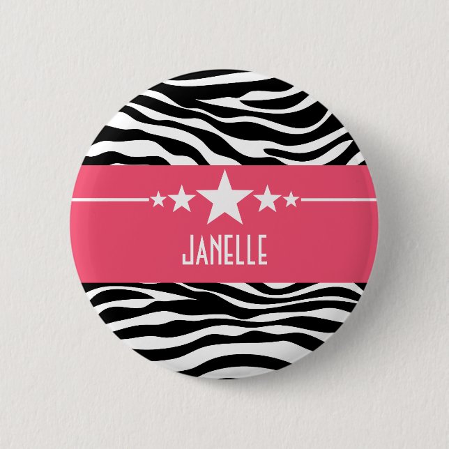 Badge Rond 5 Cm Bouton rose Sassy Star Zebra (Devant)