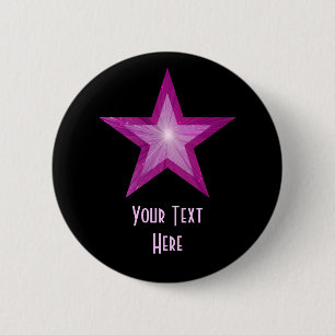 Badge Rond 5 Cm Bouton Rose Star 'Your Text' noir