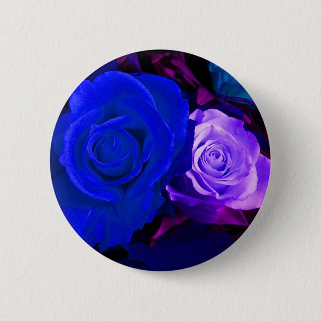 Badge Rond 5 Cm Bouton Roses bleu violet - Personnalisable (Devant)