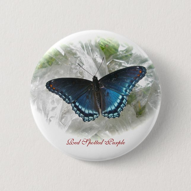 Badge Rond 5 Cm Bouton rouge à papillons violets (Devant)