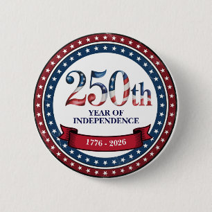 Badge Rond 5 Cm Bouton Rouge & Bleu 250e Anniversaire de l'Indépen