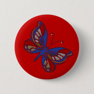 Badge Rond 5 Cm Bouton rouge Bleu Papillon-rond