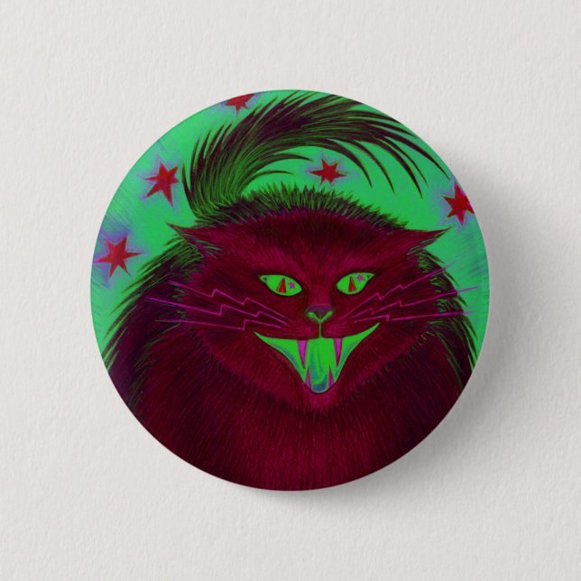 Badge Rond 5 Cm Bouton rouge chat effrayant rond (Devant)