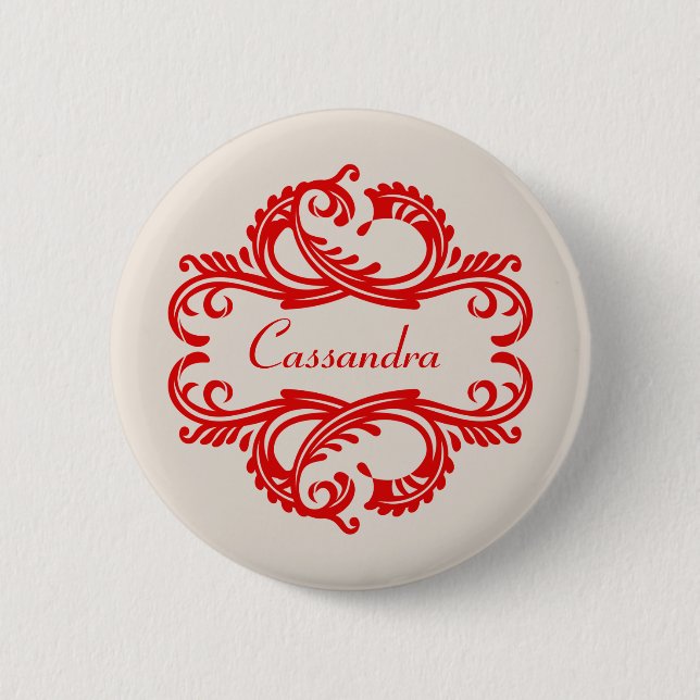 Badge Rond 5 Cm Bouton rouge Chic Damask (Devant)