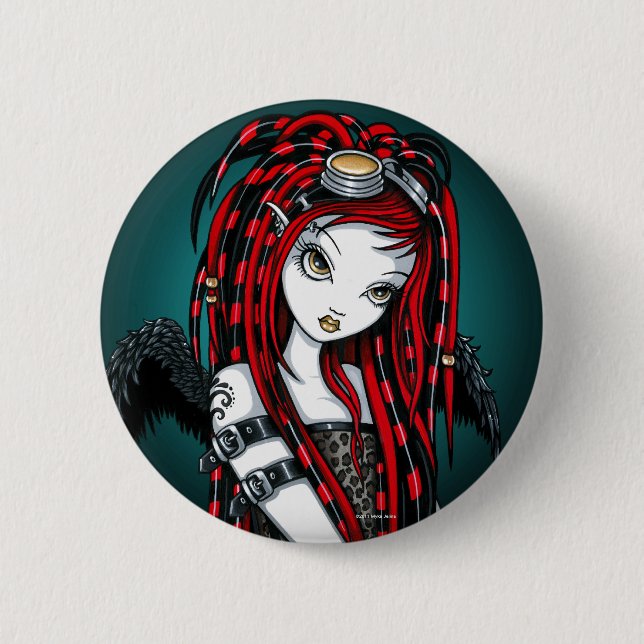 Badge Rond 5 Cm Bouton rouge "cramoisi" d'ange de Goth de Cyber de (Devant)